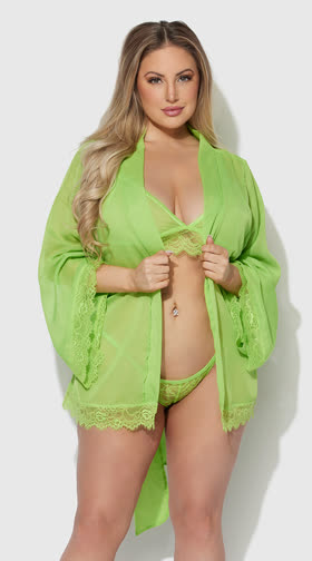 Plus Size Shavon Lime Bra and Robe Set