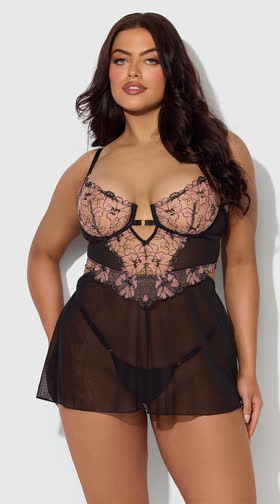 Plus Size Nova Black Light Babydoll Set