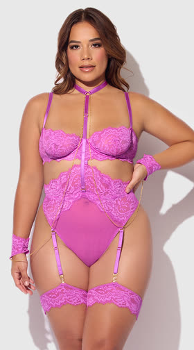Plus Size Reanna Lace & Chain Handcuff Teddy