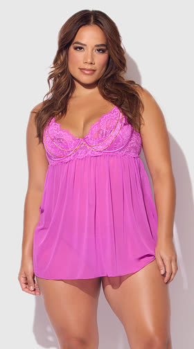 Plus Size Reanna Lace & Chain Babydoll
