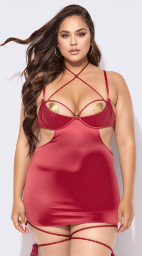 Plus Size Iryna Silky Micro Rope Open Back Chemise Set