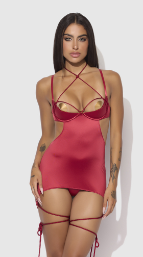 Iryna Silky Micro And Rope Open Back Chemise And G String Set