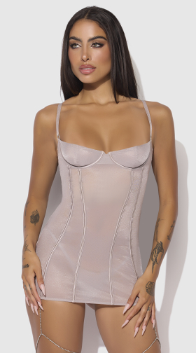 Presley Shine Mesh & Rhinestone Chemise & G String Set