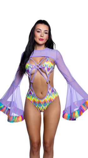 Faux Fur Trimmed Mesh Shrug