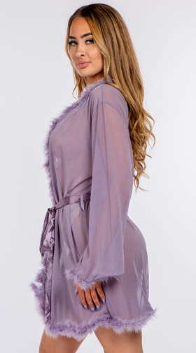 Faux Fur Trim Robe