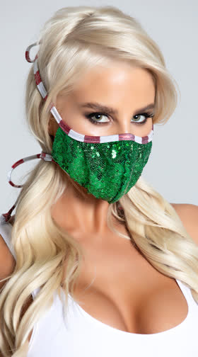 I Want Candy Striped Sequin Face Mask