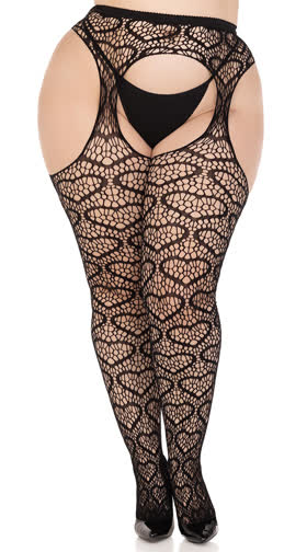 Plus Size Heart Net Suspender Pantyhose
