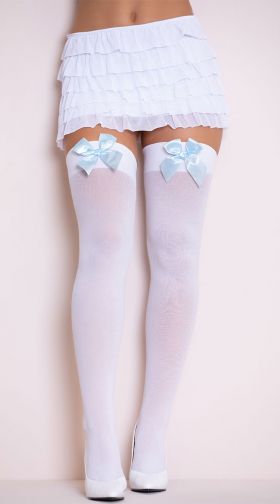 Opaque Thigh Highs with Satin Bow