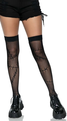 Stitched Up Fishnet Thigh High Stockings