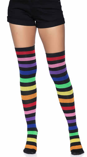 Rainbow Striped Thigh High Socks