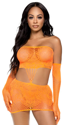 Fishnet and Lace Tube Dress Set