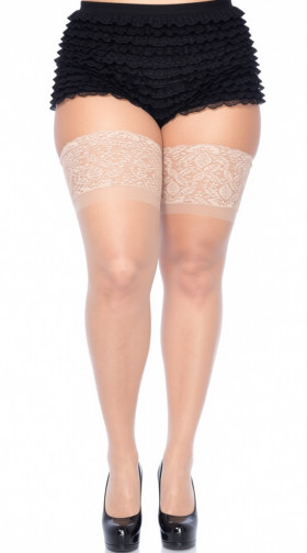 Plus Size Lycra and Lace Thigh High Stockings