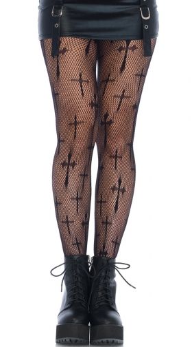 Plus Size Worship Me Cross Netted Tights