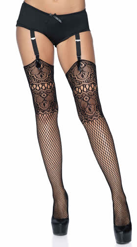 Netted Back Seam Thigh High Stockings