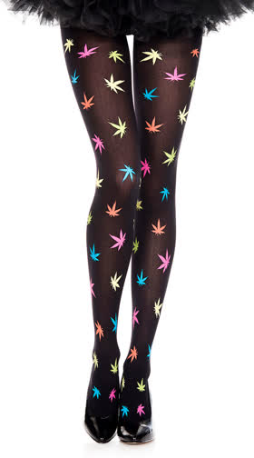 Bright Weed Print Pantyhose