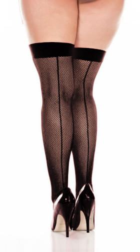 Plus Size Back Seam Fishnet Thigh High Stockings