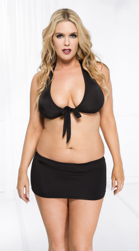 Plus Size Stretch Tie Front Top And Mini Skirt
