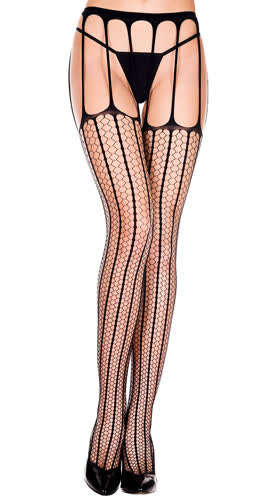 Hexagon Slashed Suspender Pantyhose