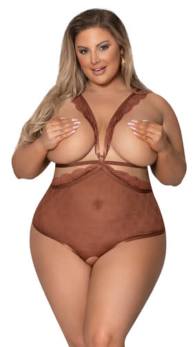 Plus Size Bronze Cupless and Crotchless Teddy