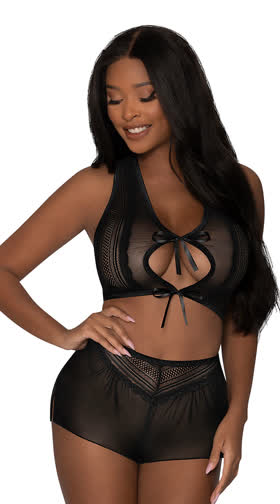 Mesh and Multi-Net Crop Top Set