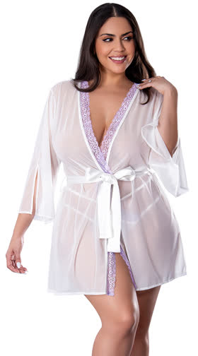 Plus Size Short Flutter Sleeve Robe
