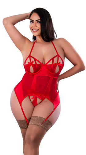 Plus Size Bow Babe Crotchless Bustier Set