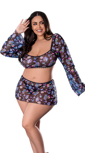 Plus Size Tripping Out Crop Top and Skirt Set