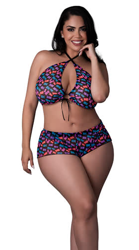 Plus Size Hazy Dayz Halter Top & Short Set