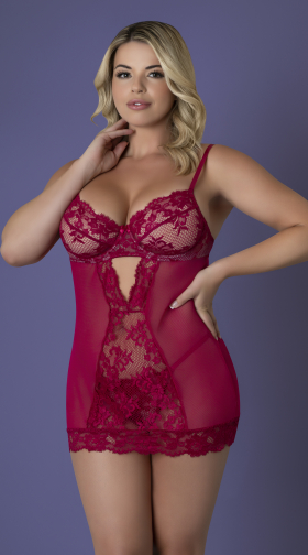 Plus Size Sheer Lace and Mesh Chemise