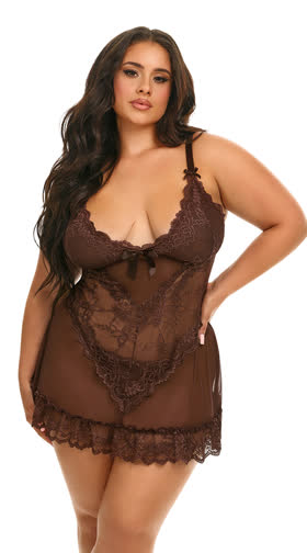 Plus Size Flirty Lace Babydoll Set