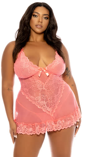 Plus Size Flirty Lace Babydoll Set