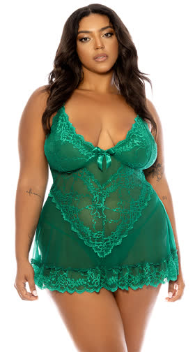 Plus Size Flirty Lace Babydoll Set
