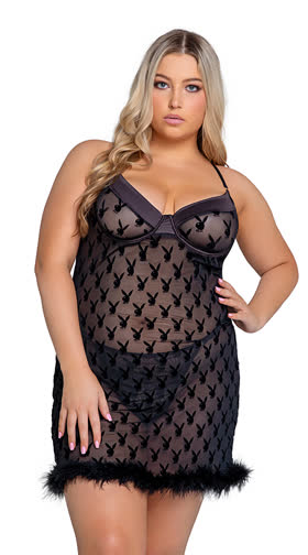 Plus Size Playboy Bunny Noir Chemise Set