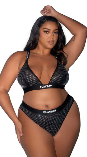 Plus Playboy Rhinestone Bralette Set