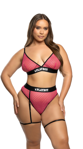 PLUS SIZE PLAYBOY EROTICA BUNNY Fishnet GARTER Bra SET
