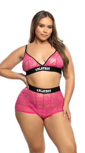Plus Size Playboy Flirty Bunny Lace Lounge Set