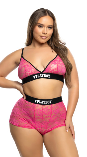 Plus Size Playboy Flirty Bunny Lace Lounge Set
