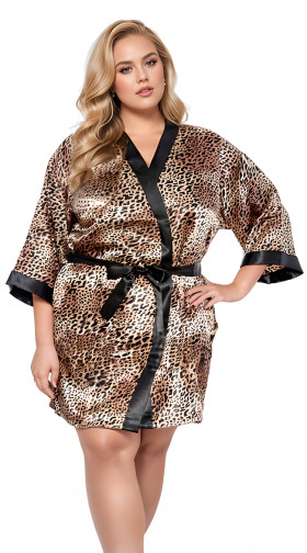 Plus Size Satin Animal Print Robe