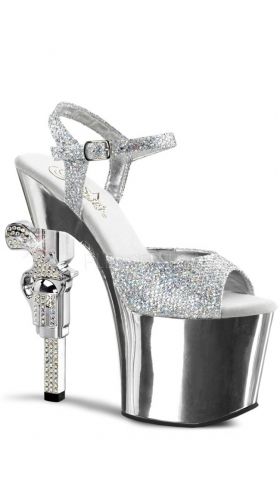 7 Inch Rhinestone Embellished Gun Heel Sandal
