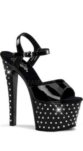 7 Inch Rhinestone Studded Ankle Strap Platform Sandal