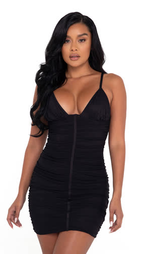 Ruched Zipper Mini Dress