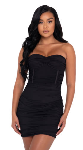 Ruched Mesh Tube Mini Dress
