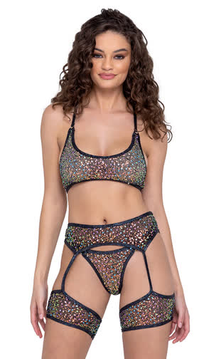 Sequin and Fishnet Dance Garter Belt