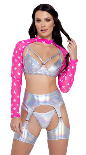 Silver Hologram Dance Garter Belt