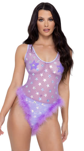 Furry and Sheer Star Dance Romper