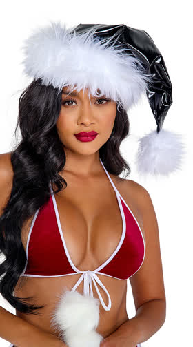 Wet Look Faux Fur Santa Hat