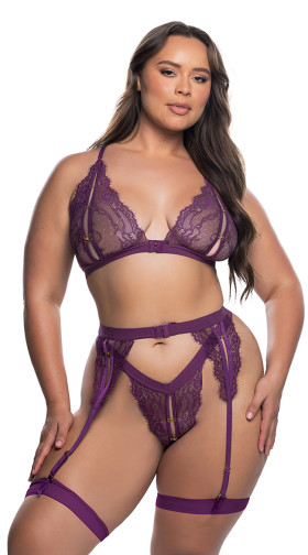 Plus Size Purple Lace Fetish Set