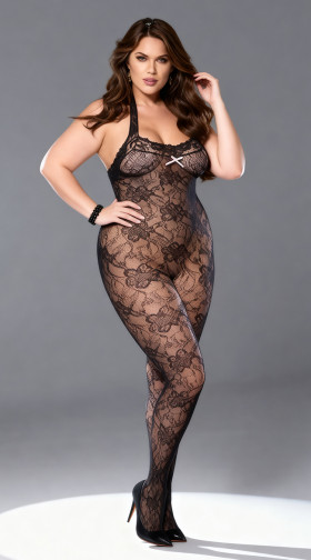 Plus Size Lace Halter Bodystocking