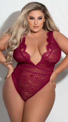 Plus Size Alluring Eyelash Lace Teddy