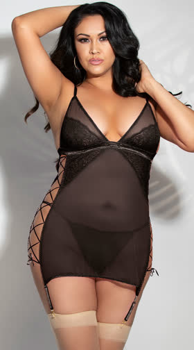 Plus Size You First Lace-Up Chemise Set